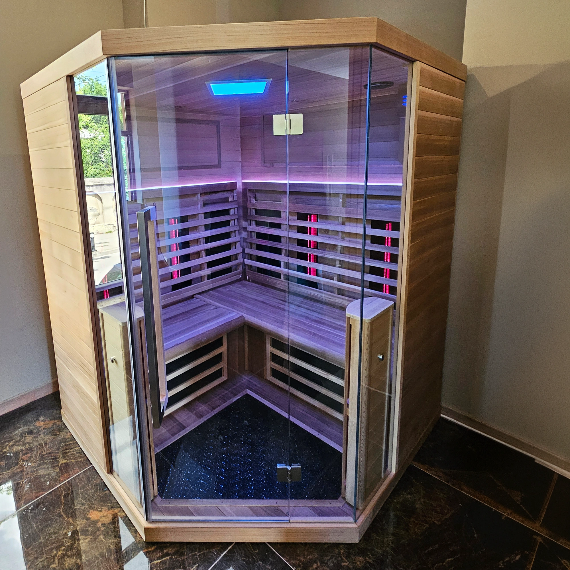 Saună Finlandeză Auroom® Emma Glass și Saună cu Infraroșu Premium Becker® Infra 161 Colț – Craiova 2